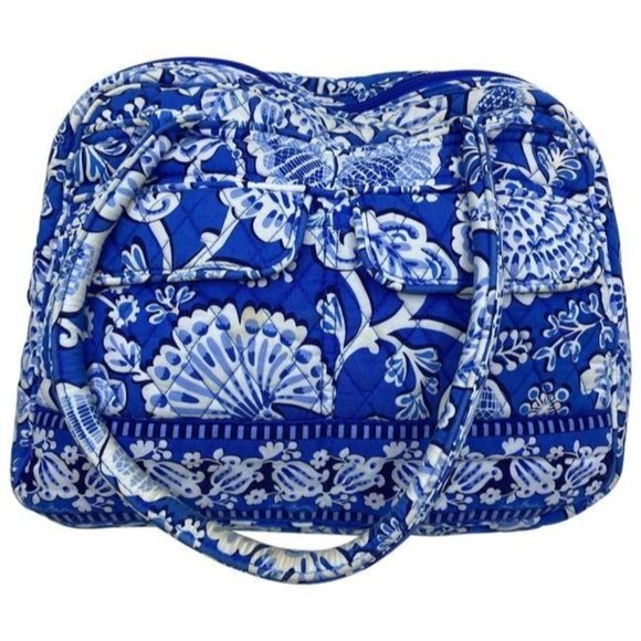 Vera Bradley Large Quilted White Blue Shoulder Bag - Picture 1 of 10